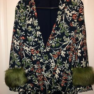 Zara floral fur cuff blazer / cardigan